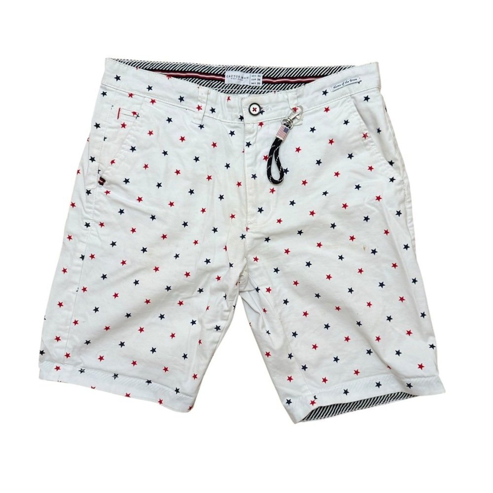 White Shorts with Red and Blue Star Pattern